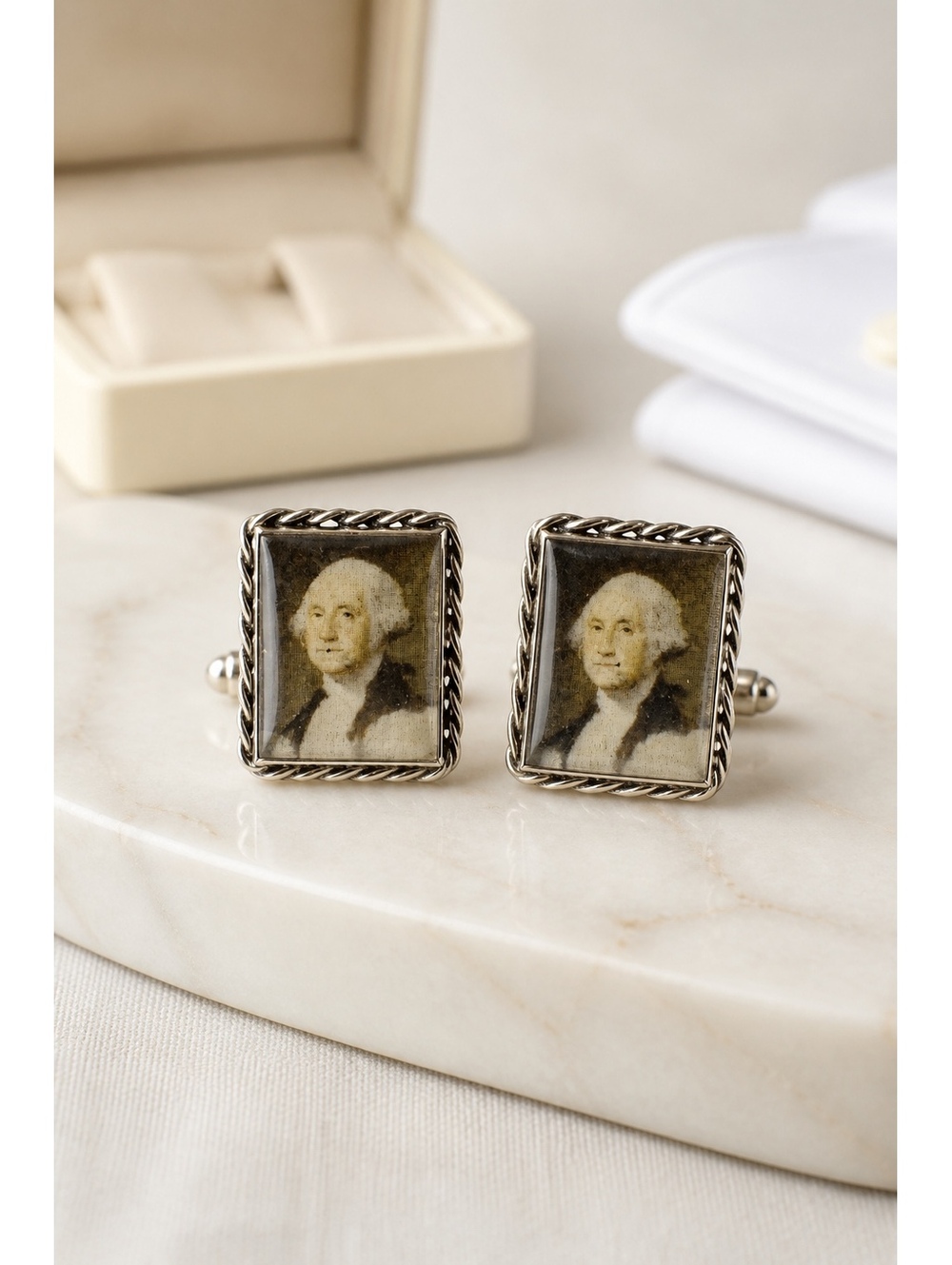 Swank George Washington Portrait Gold Tone Rectangular Vintage Cufflinks